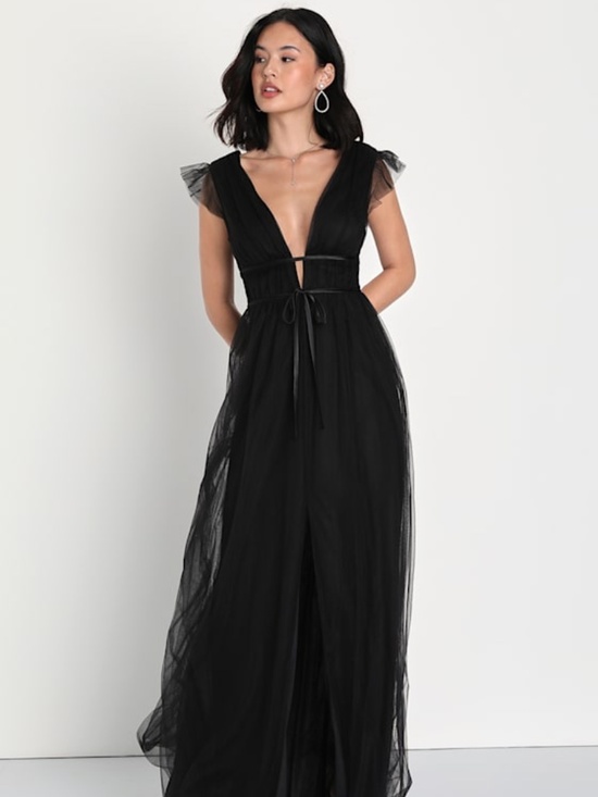 Lulus Dresses & Skirts - Lulus I'm All Yours Black Tulle Ruffled Maxi Dress - Size S